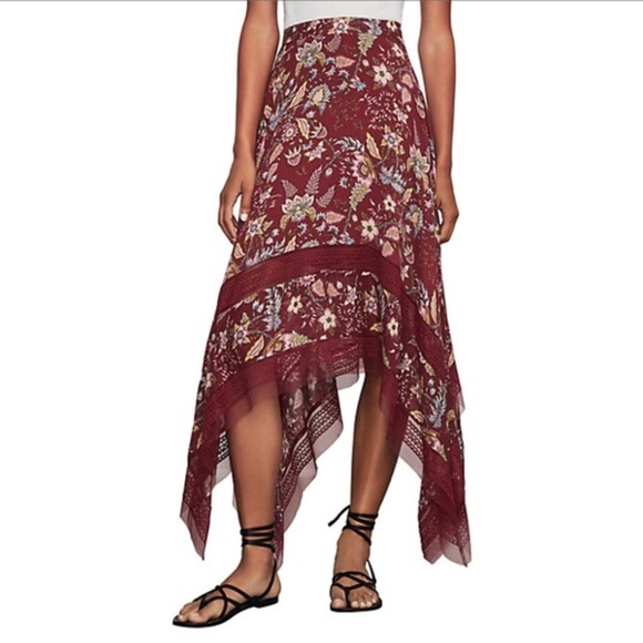 NWT BCBGMaxAzria Gypsy Red Floral High Low Flowy Skirt - Picture 8 of 12